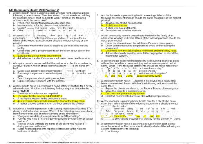 Ati rn community health 2019 proctored exam version 1